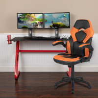 Flash Furniture BLN-X10RSG1030-OR-GG Red Gaming Desk and Orange/Black Racing Chair Set with Cup Holder and Headphone Hook